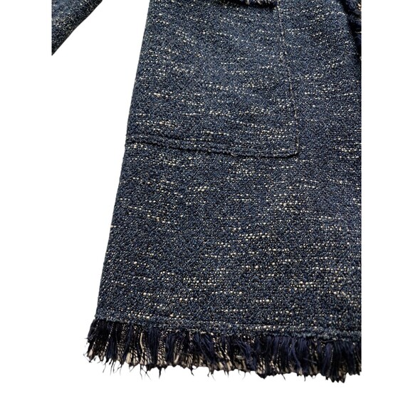 Theory Coat Women's Large Blue Zarafilla Indigo Tweed Fringe Trim Work Career - Picture 7 of 14